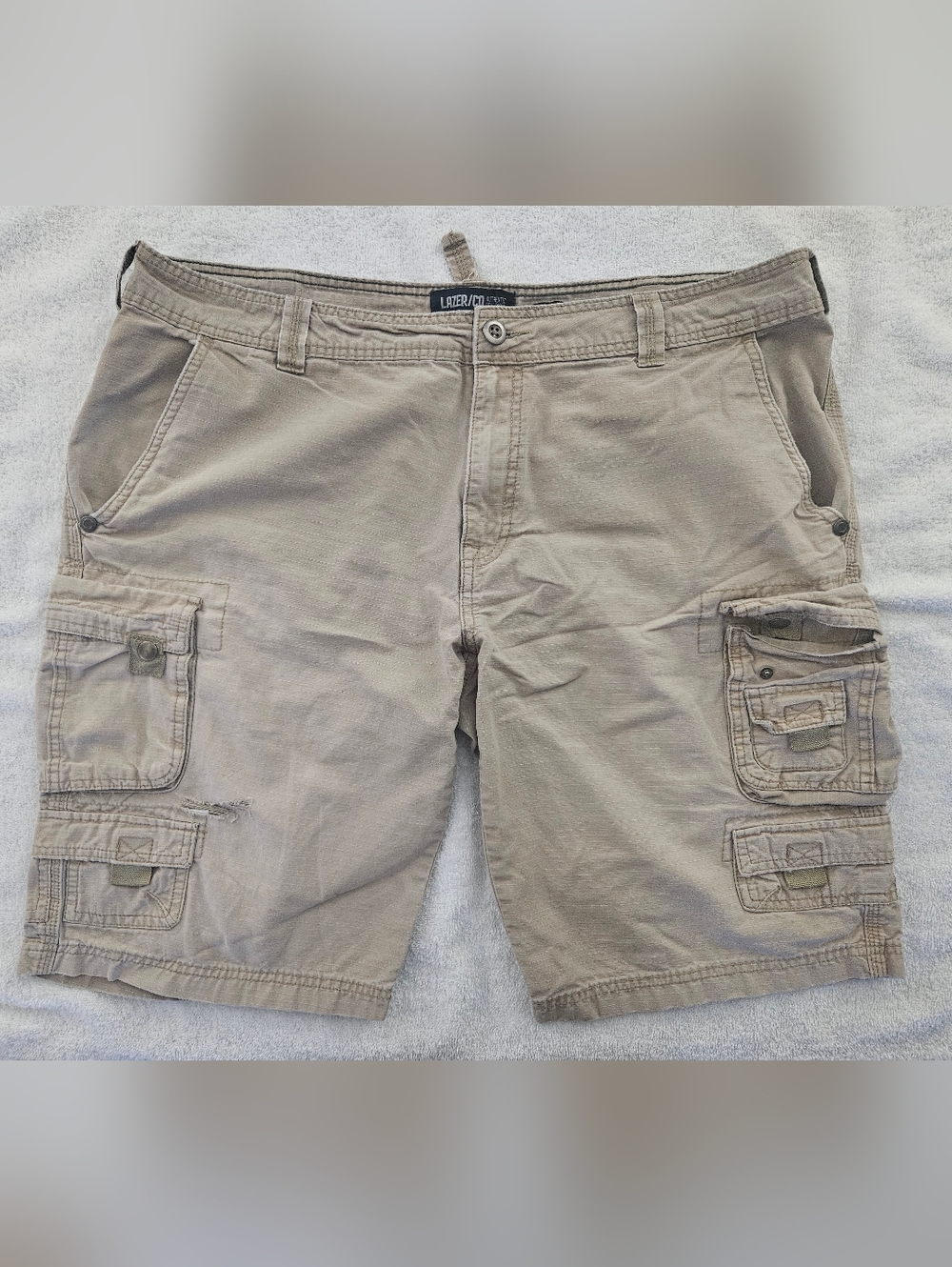 Lazer Co Men's Cargo Shorts Size 40 Khaki Tan Distressed Rugged Multi-Pocket